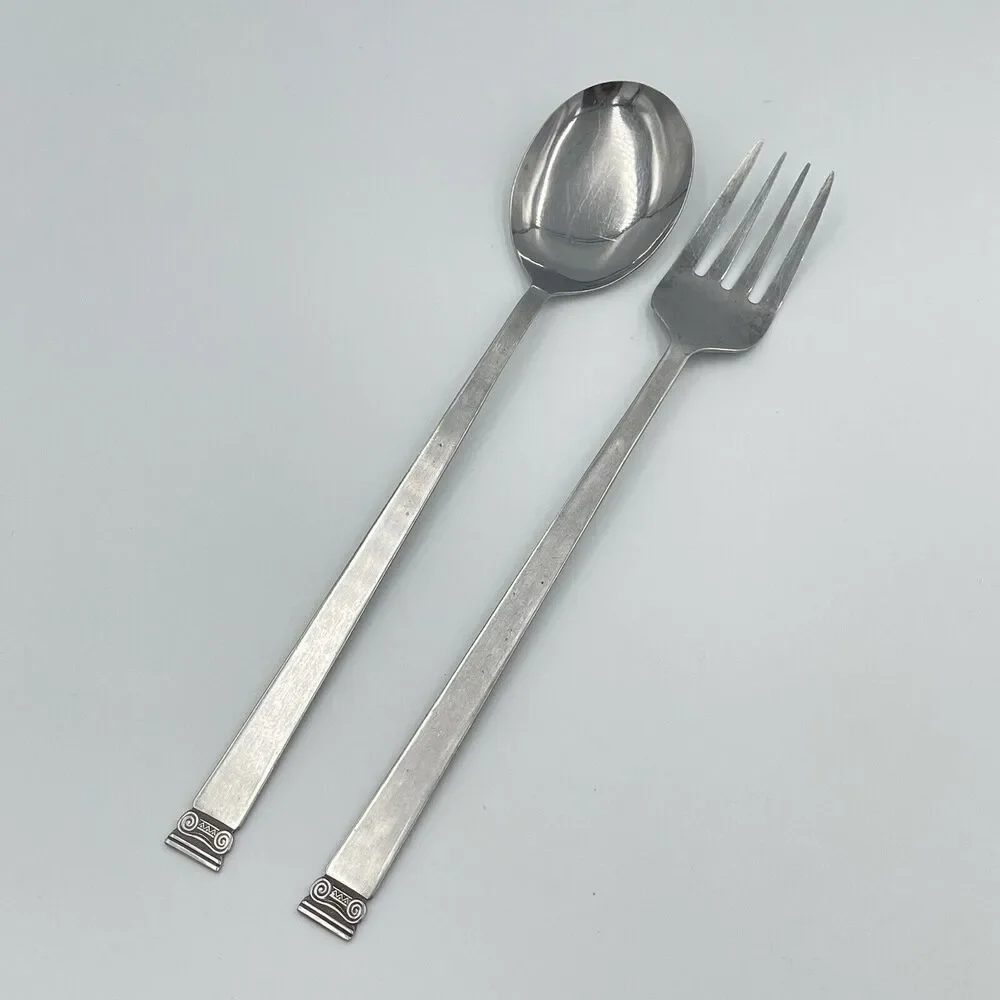 Vintage Stainless Steel MCM IONIC Salad Serving Set 2 PC Serveware Japan UNF311